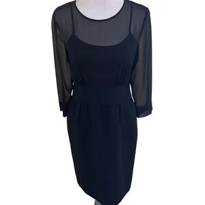 Talbots Black Illusion Neckline Crepe Sheath Dress 8P